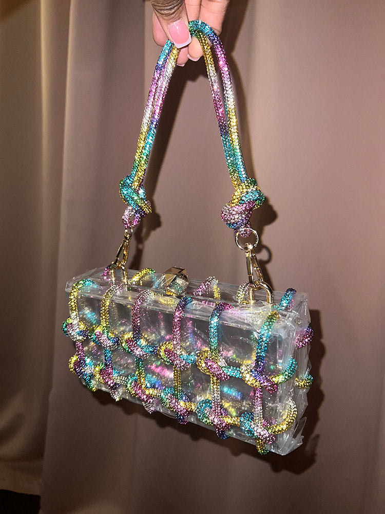 Women's Rhinestone Rope Clear Box Handbag