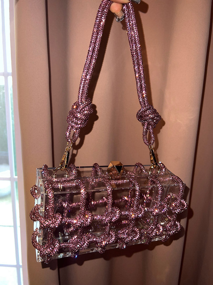 Women's Rhinestone Rope Clear Box Handbag