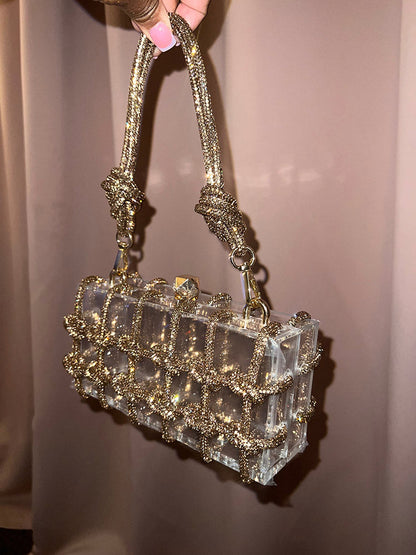 Women's Rhinestone Rope Clear Box Handbag