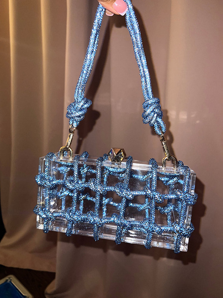 Women's Rhinestone Rope Clear Box Handbag