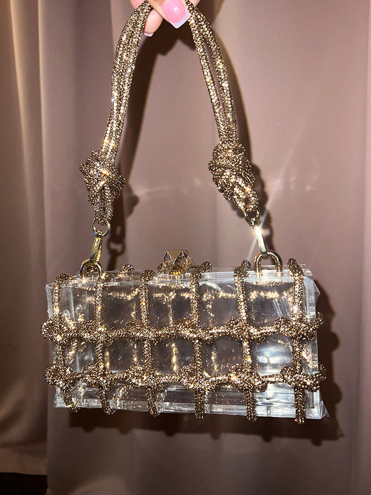 Women's Rhinestone Rope Clear Box Handbag