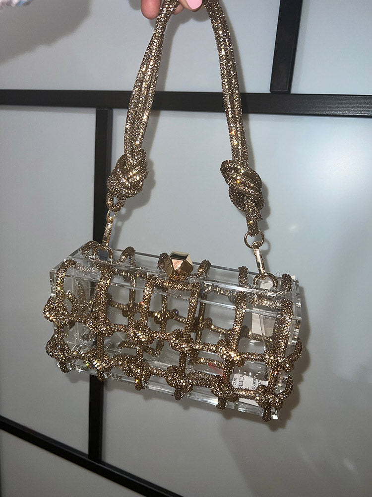 Women's Rhinestone Rope Clear Box Handbag