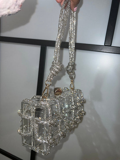 Women's Rhinestone Rope Clear Box Handbag