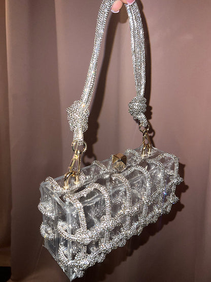 Women's Rhinestone Rope Clear Box Handbag