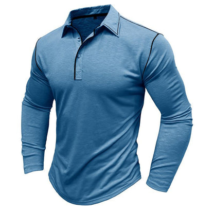 Men's Solid Color Long Sleeve Lapel Polo Shirt