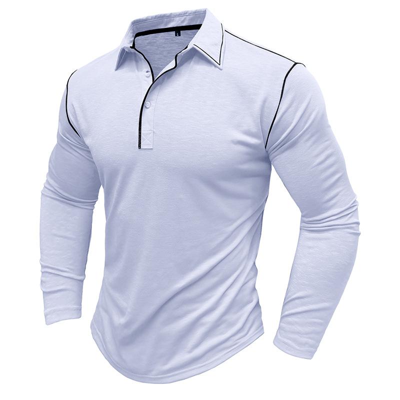 Men's Solid Color Long Sleeve Lapel Polo Shirt