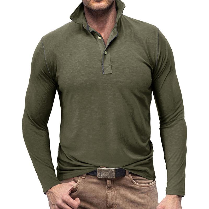 Men's Solid Color Long Sleeve Lapel Polo Shirt