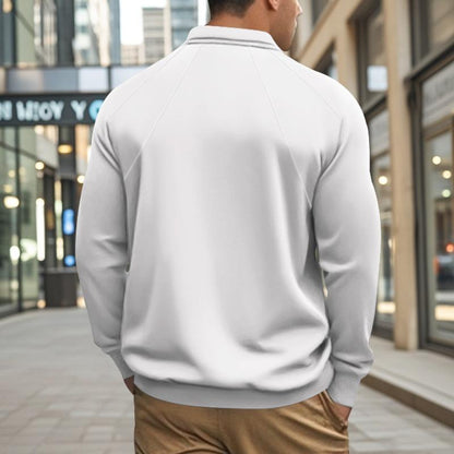 Men's Casual Solid Color Lapel Raglan Long Sleeve Polo Shirt