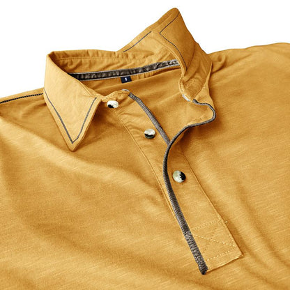 Men's Solid Color Long Sleeve Lapel Polo Shirt