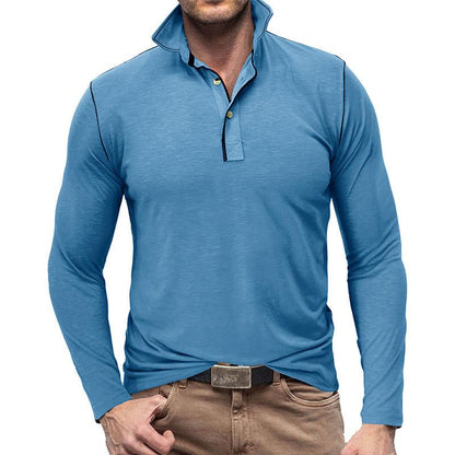 Men's Solid Color Long Sleeve Lapel Polo Shirt