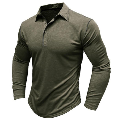 Men's Solid Color Long Sleeve Lapel Polo Shirt