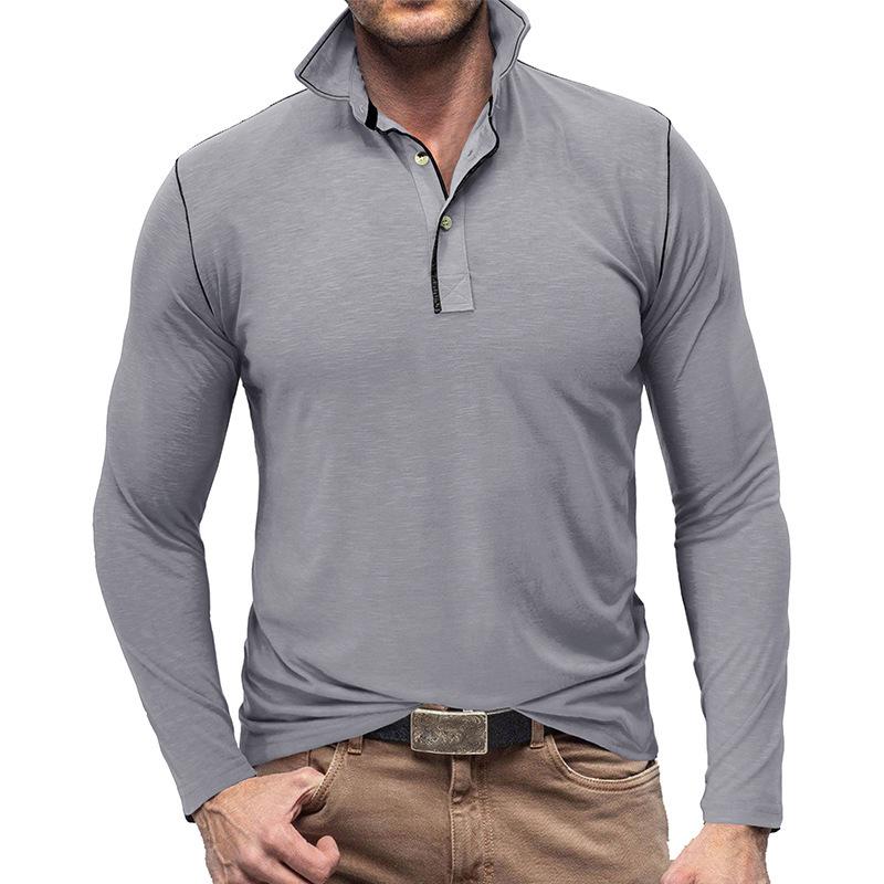 Men's Solid Color Long Sleeve Lapel Polo Shirt