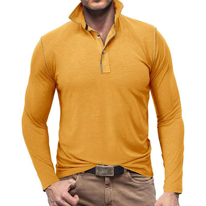 Men's Solid Color Long Sleeve Lapel Polo Shirt