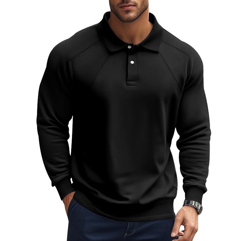 Men's Casual Solid Color Lapel Raglan Long Sleeve Polo Shirt