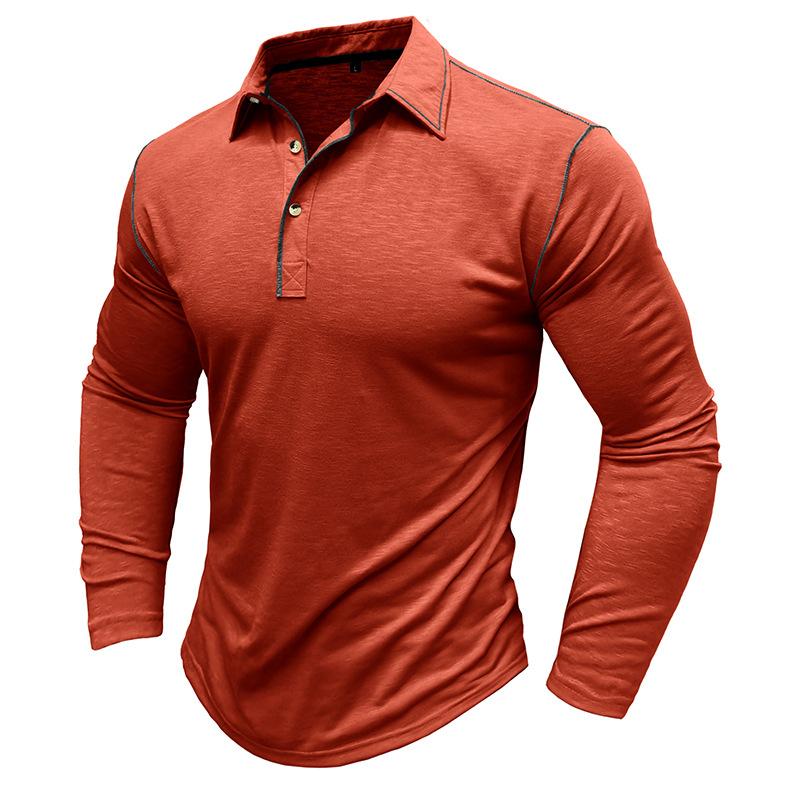 Men's Solid Color Long Sleeve Lapel Polo Shirt