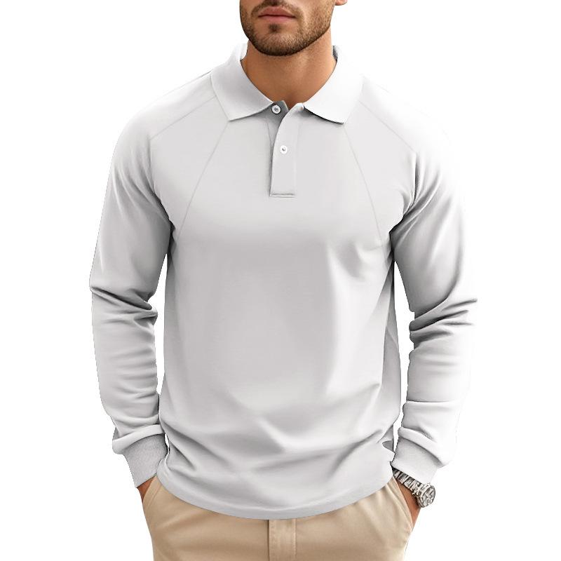 Men's Casual Solid Color Lapel Raglan Long Sleeve Polo Shirt