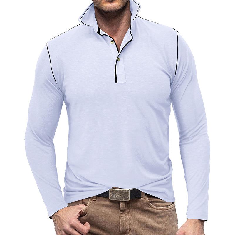 Men's Solid Color Long Sleeve Lapel Polo Shirt