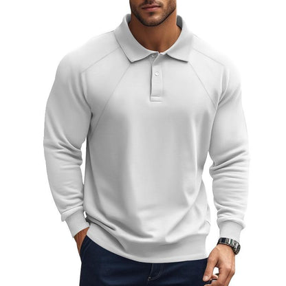 Men's Casual Solid Color Lapel Raglan Long Sleeve Polo Shirt