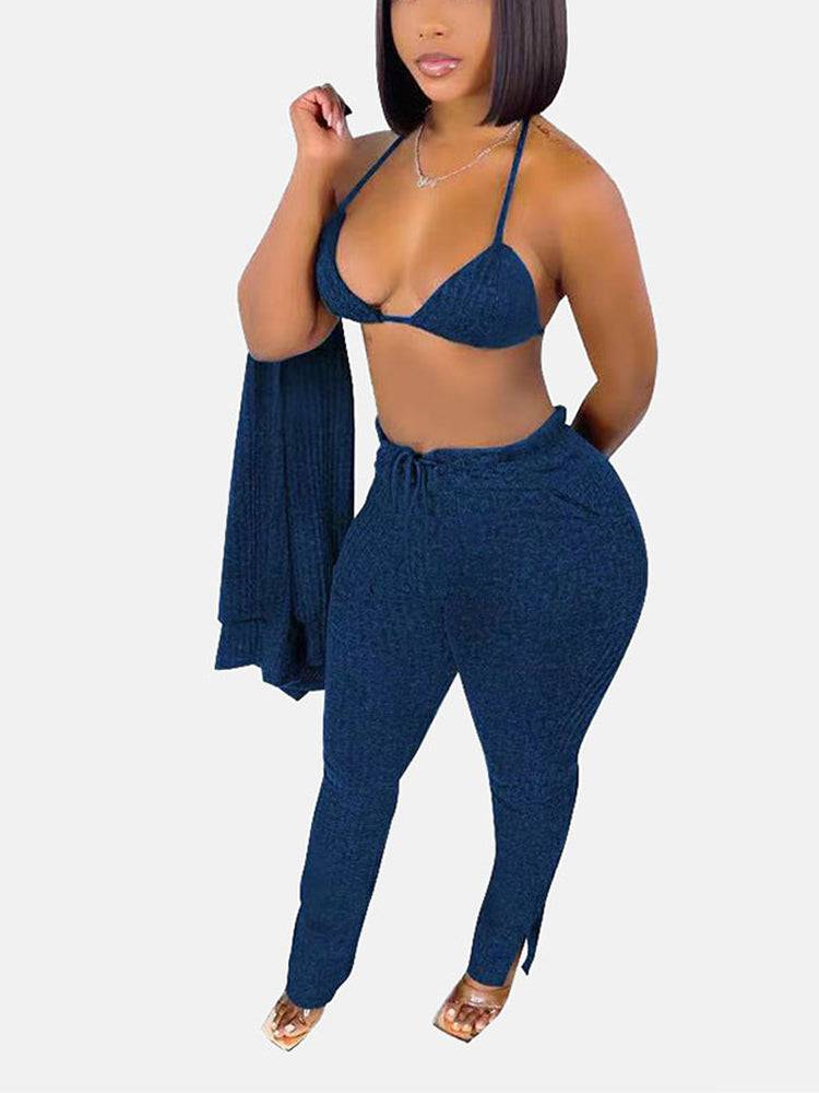 Cardigan Crop Tops & Pants 3 Piece Set