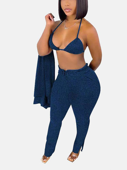 Cardigan Crop Tops & Pants 3 Piece Set