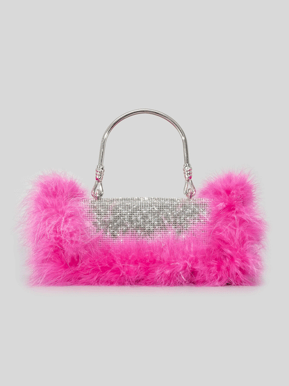 Women's Furry Rhinestone Evening Clutch Bag