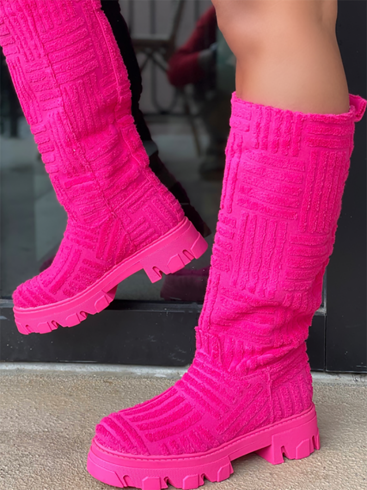 Towel Round Toe Flat Boots