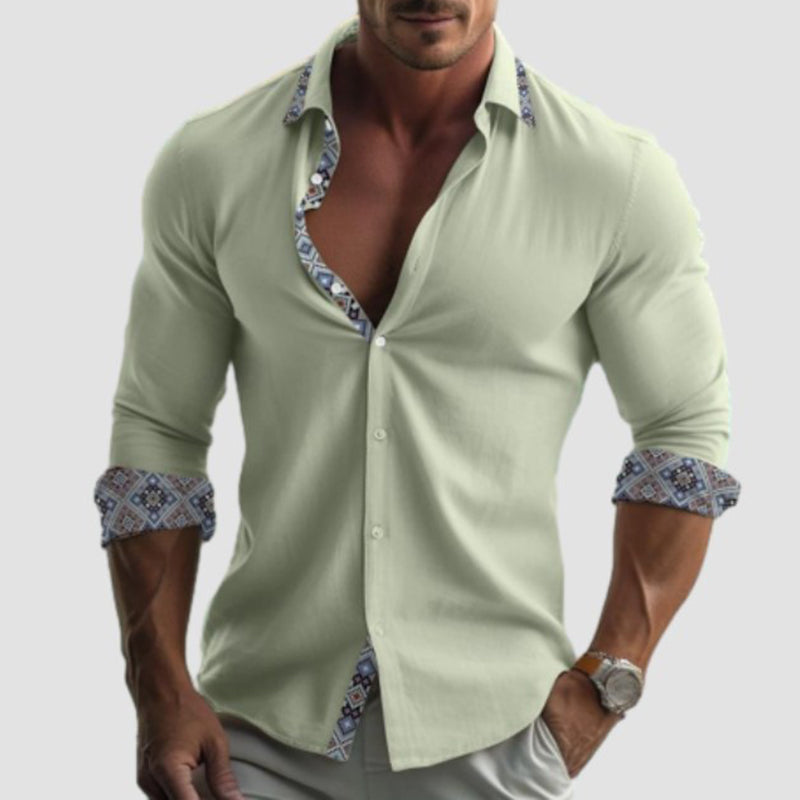 Men's Spliced Collar Linen Shirt
