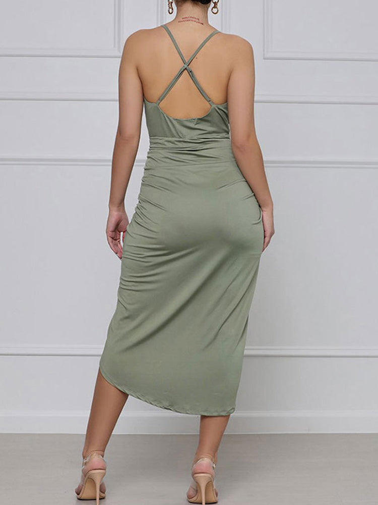 Ruched Irregular Backless Cami Dress