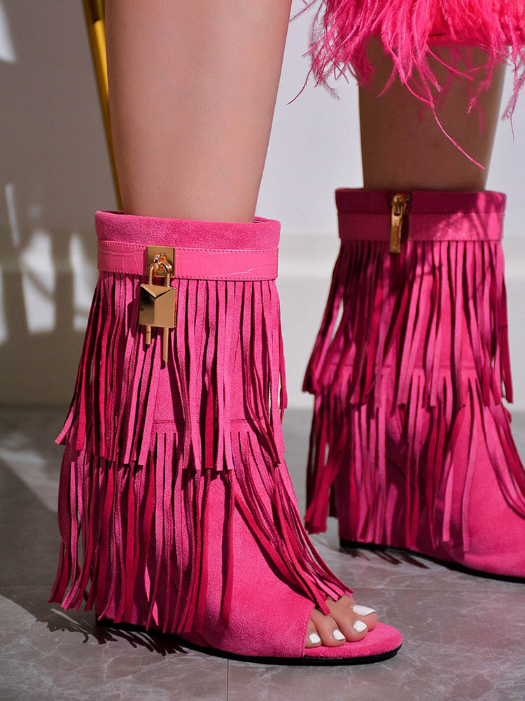 Fringe Open Toe Suede Boots