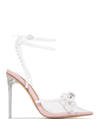 Pearl Bow Pointed Toe Heel Sandals