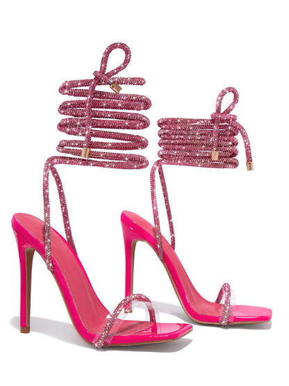 Rhinestone Ankle-Wrap High Heel Sandals