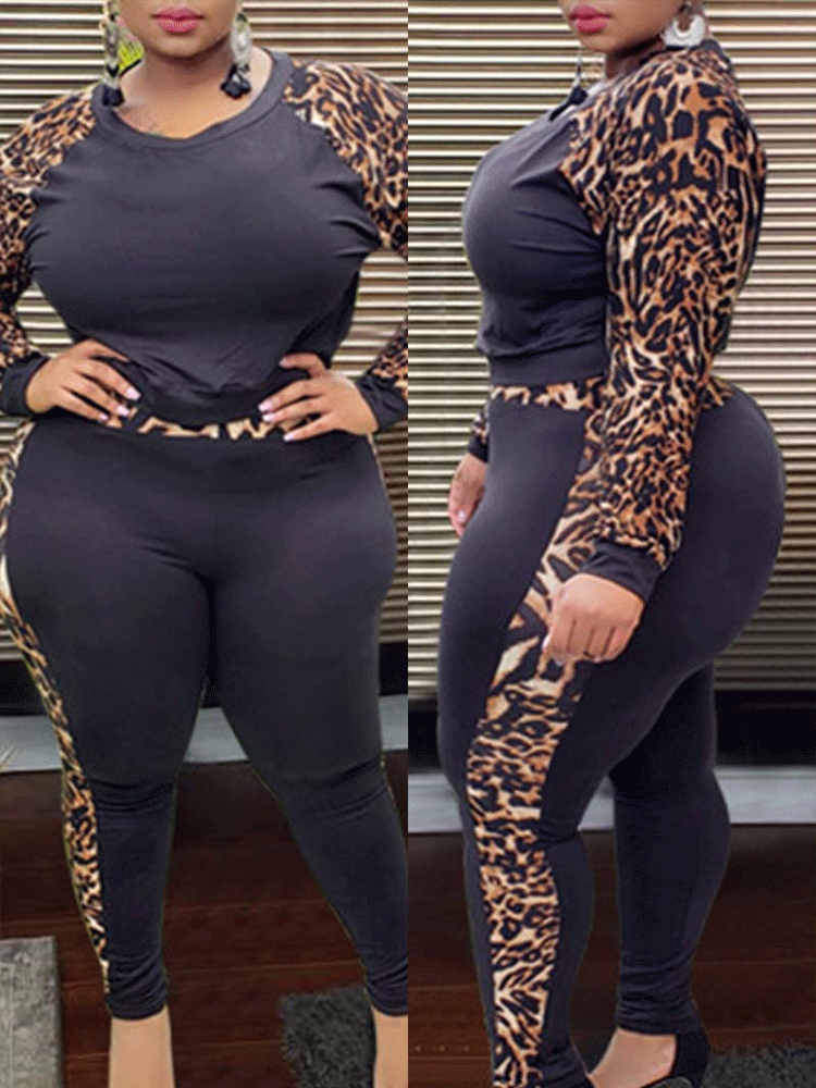 Leopard Print O-neck Set