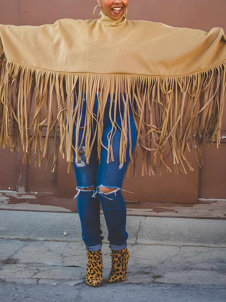 Solid Fringed Faux Suede Top