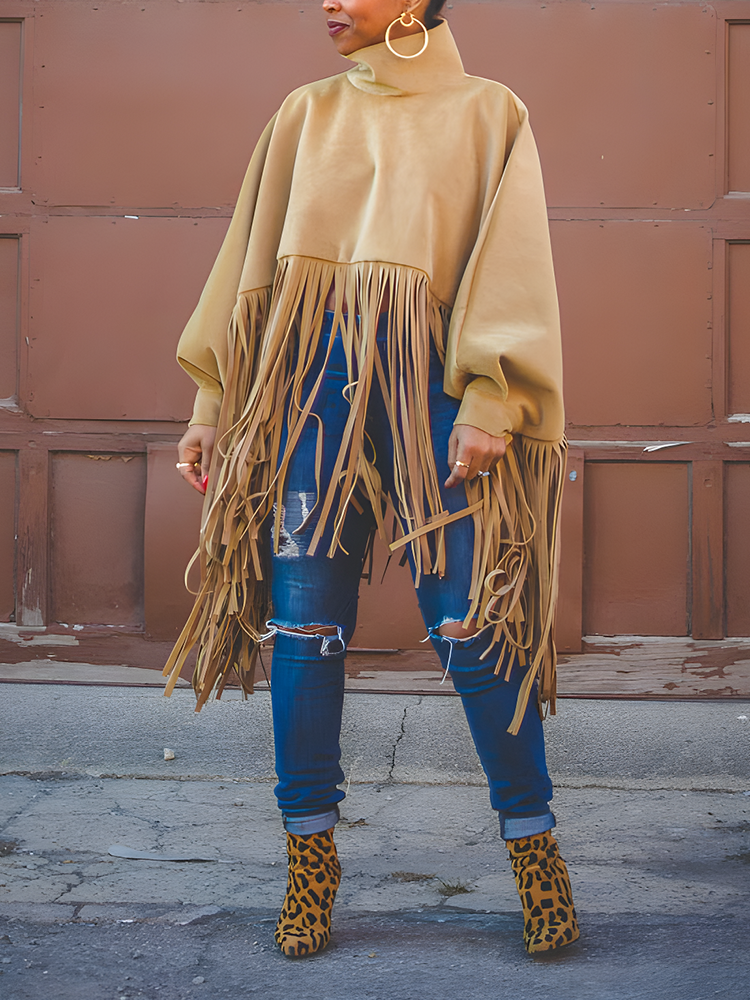 Solid Fringed Faux Suede Top