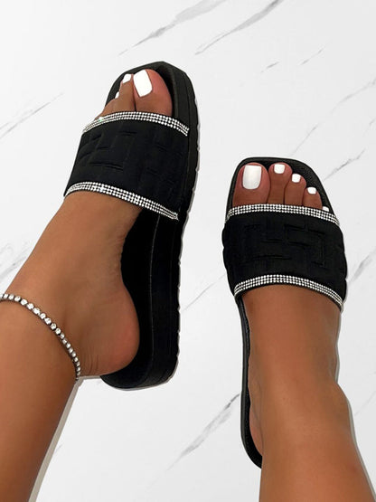 Wide Strap Rhinestone Sandals