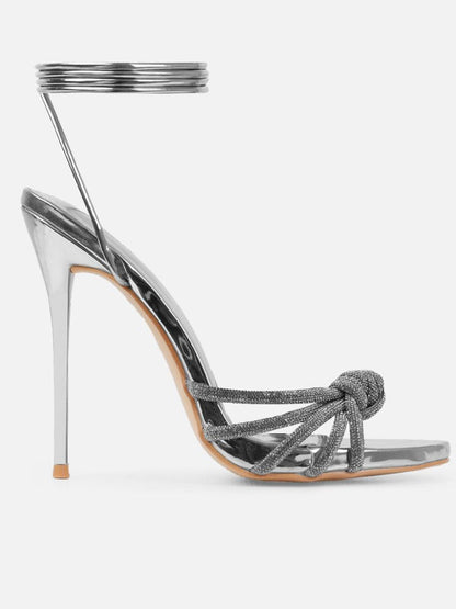 Women's Rhinestone Lace-up Pointed-toe Heels