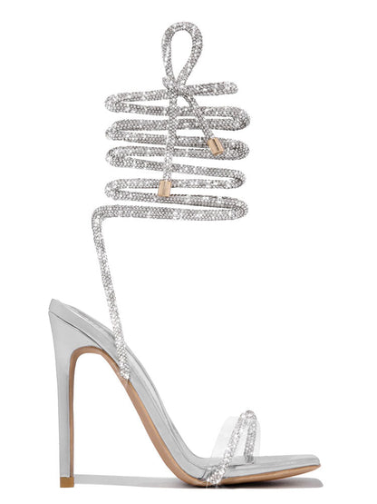 Rhinestone Ankle-Wrap High Heel Sandals