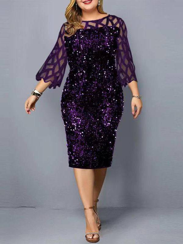 Women's Sequin Embellish Quarter Sleeve Dress