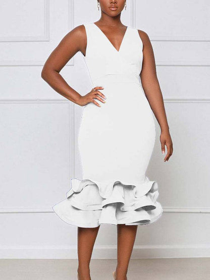 Women's Ruffled Trim Bodycon Midi Dress