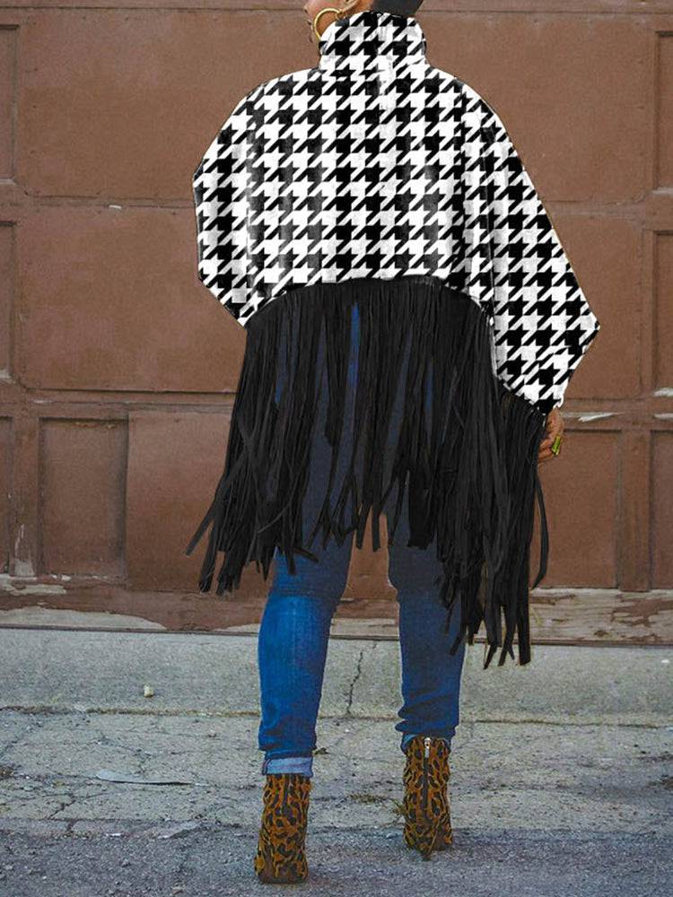 Print Fringe Trim Lantern Sleeve Top