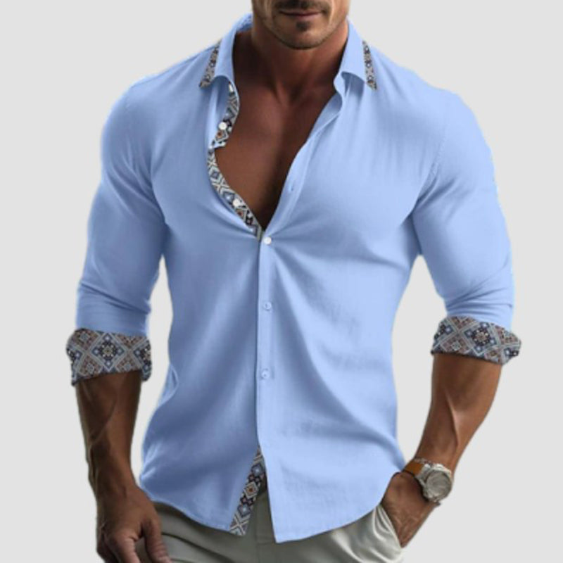 Men's Spliced Collar Linen Shirt