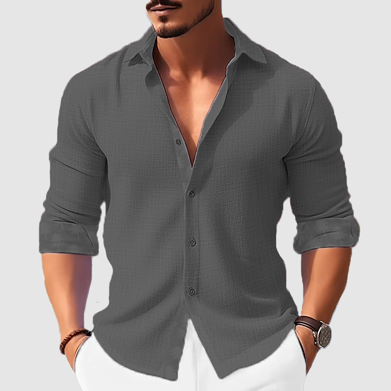 Men's Linen Long Sleeve Lapel Shirt