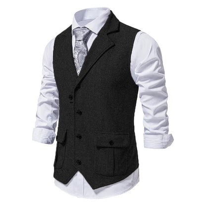 Men's Herringbone Lapel Pocket Sleeveless Vest