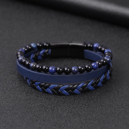 Men's Natural stone volcano stone lapis lazuli leather bracelet