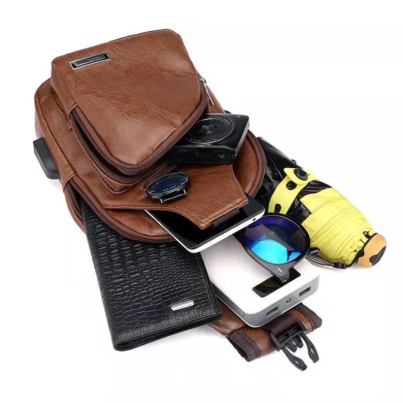 Men's diagonal cross usb charging chest bag simple men's casual single shoulder bag