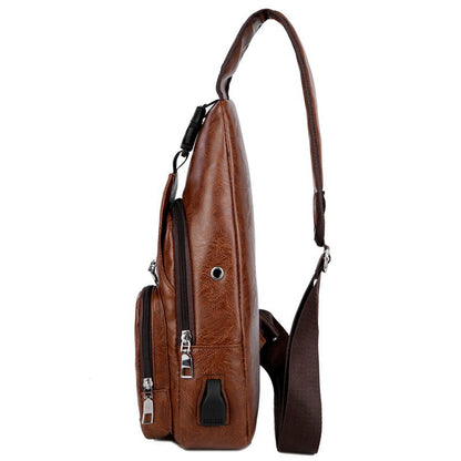 Men's diagonal cross usb charging chest bag simple men's casual single shoulder bag