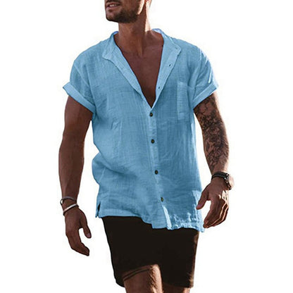 Men's Linen Casual Loose Short Sleeve Pocket Shirt