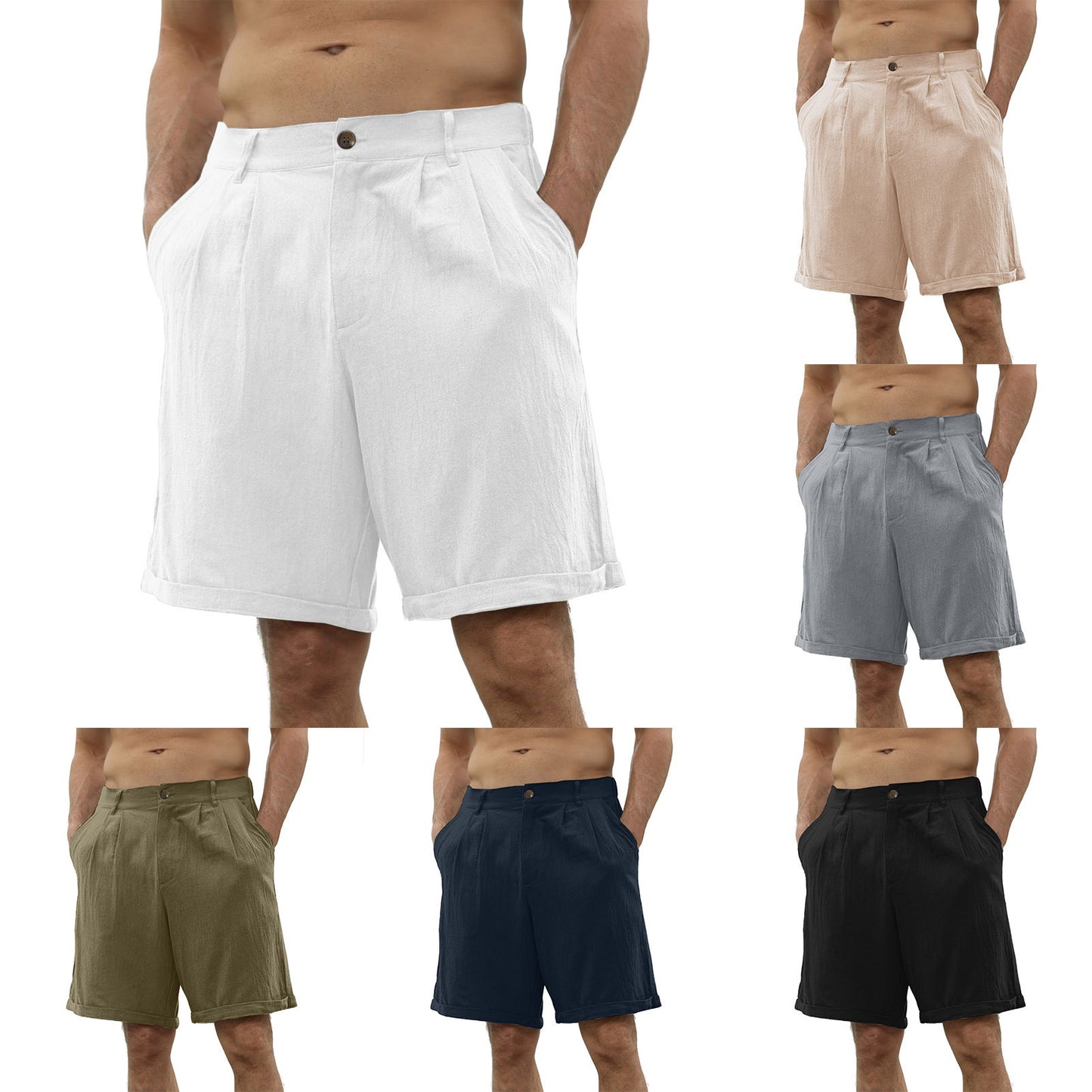 Men's Plain Linen Pocket Beach Shorts