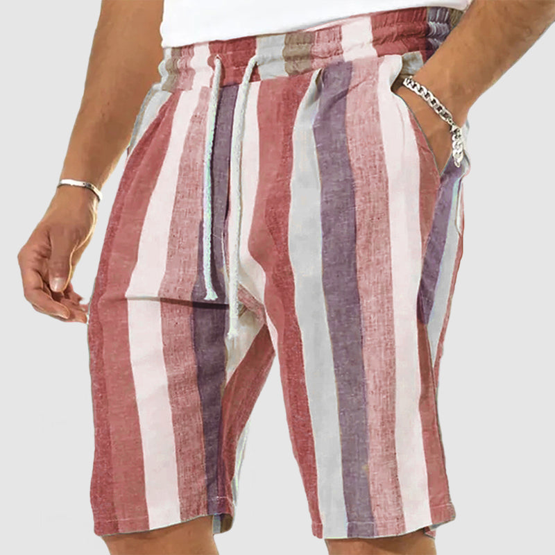 Men's Vacation Striped Linen Cotton Shorts