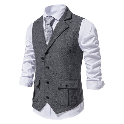 Men's Herringbone Lapel Pocket Sleeveless Vest